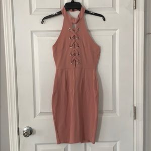 Fashion Nova - Pink Lace up Halter Dress